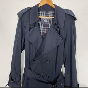 Vintage Burberry Trench Coat in navy blue with novacheck lining